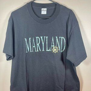 Vintage Maryland w/ Ships Wheel Embroidered Single Stitch T Shirt Mens Size XL
